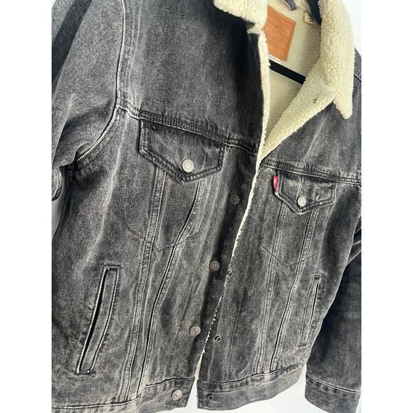 Levis Premium Sherpa Denim Jacket Women S Black Fleece Lined Trucker - Picture 8 of 12